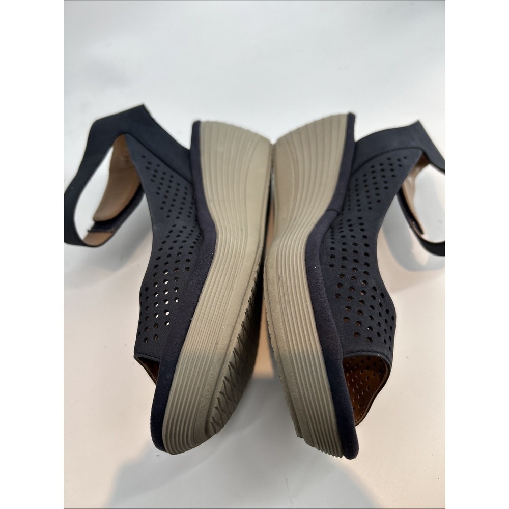 Navy Sz 8 Clark's Collection Reedly Salene Perforated Leather Sandal Peep Toe - Picture 4 of 8